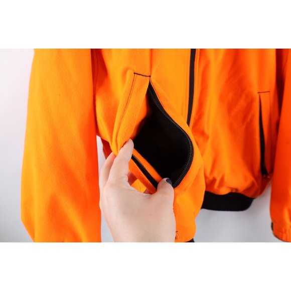 Vintage Cabelas Large Spell Out Soft Cloth Hunting Bomber Jacket Blaze Orange - Picture 7 of 14